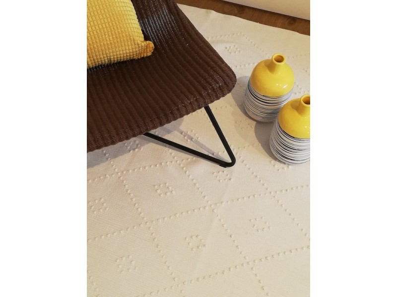 Coleção intemporal - Tapete de Puxados artesanal cor cru 100% algodão - 150x200 cm (Estimado)